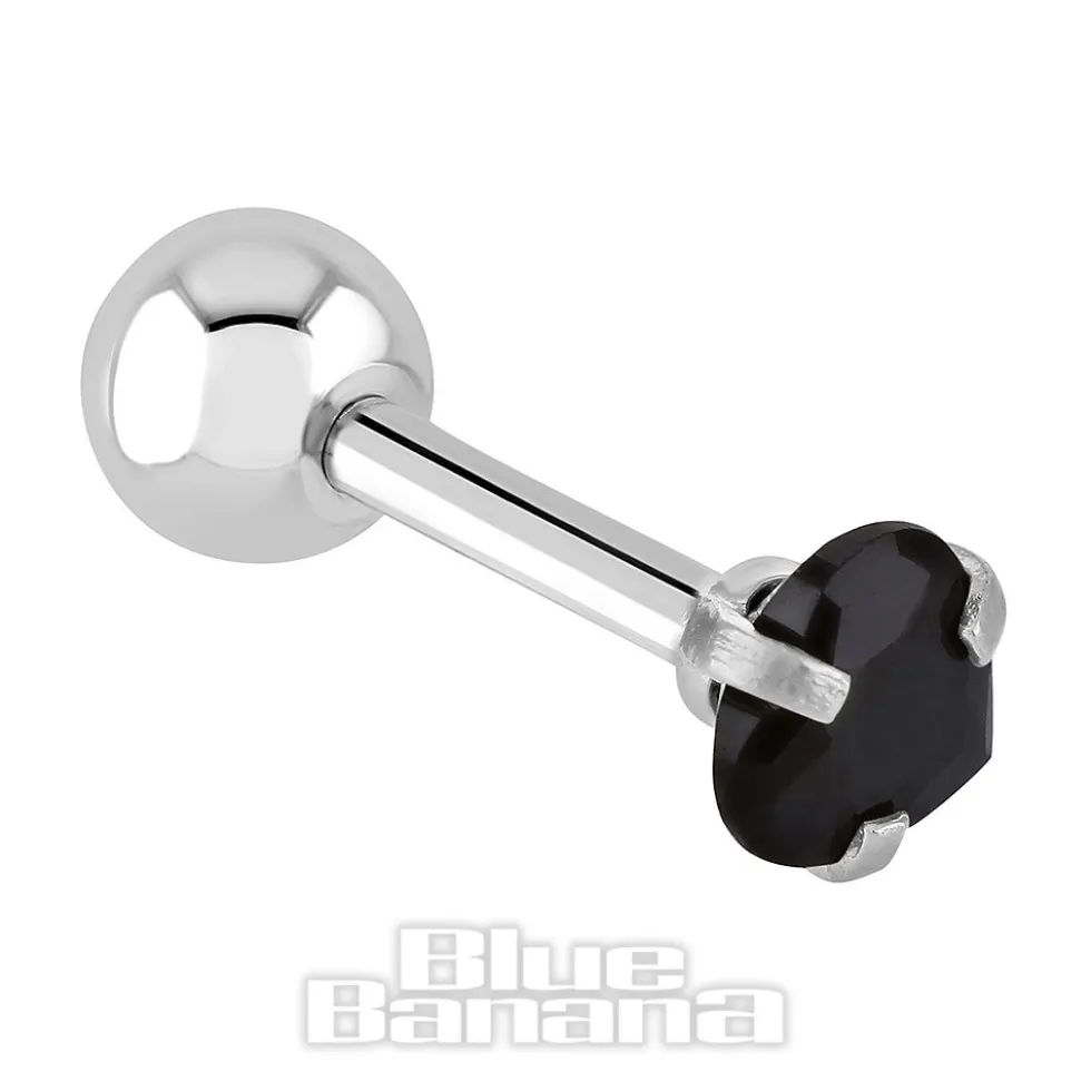 Blue Banana Surgical Steel Heart Jewel 1.2 x 6mm Tragus Bar (Black)