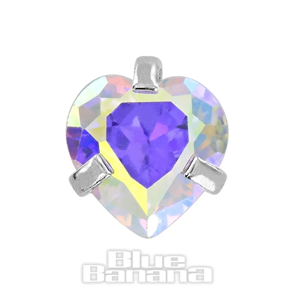 Blue Banana Surgical Steel Heart Jewel 1.2 x 6mm Tragus Bar (Aurora Borealis)