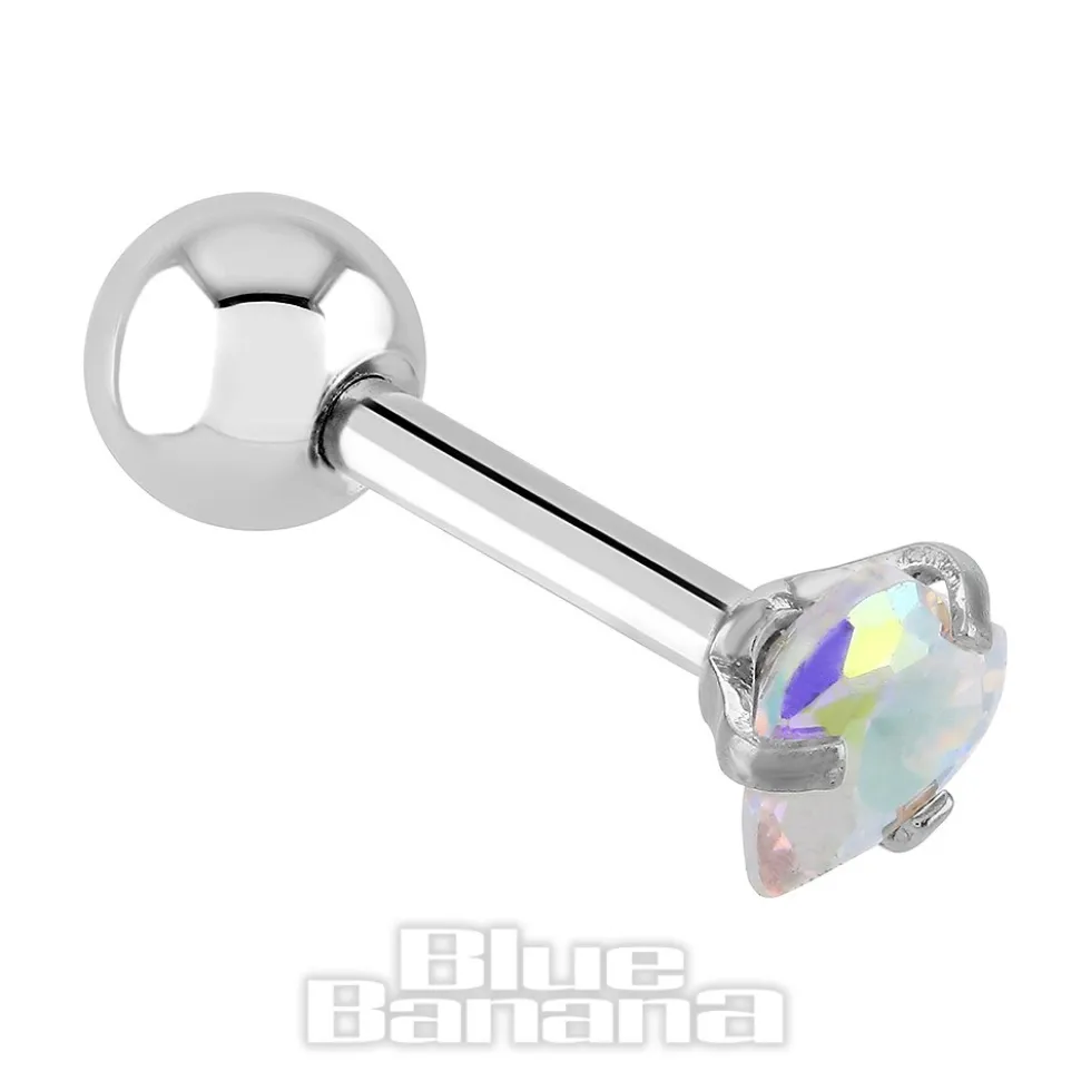Blue Banana Surgical Steel Heart Jewel 1.2 x 6mm Tragus Bar (Aurora Borealis)