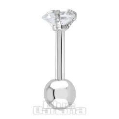 Blue Banana Surgical Steel Heart Jewel 1.2 x 6mm Tragus Bar (Crystal)