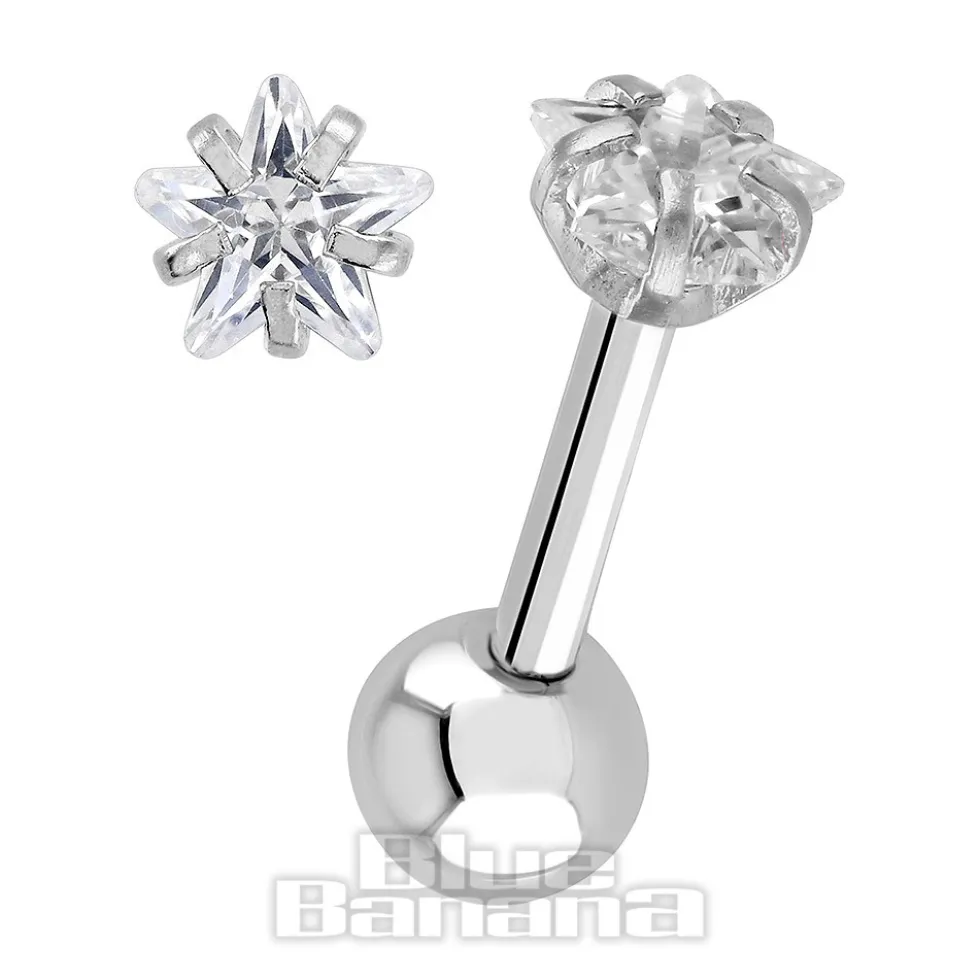 Blue Banana Surgical Steel Jewel Star 1.2 x 6mm Tragus Bar (Crystal)