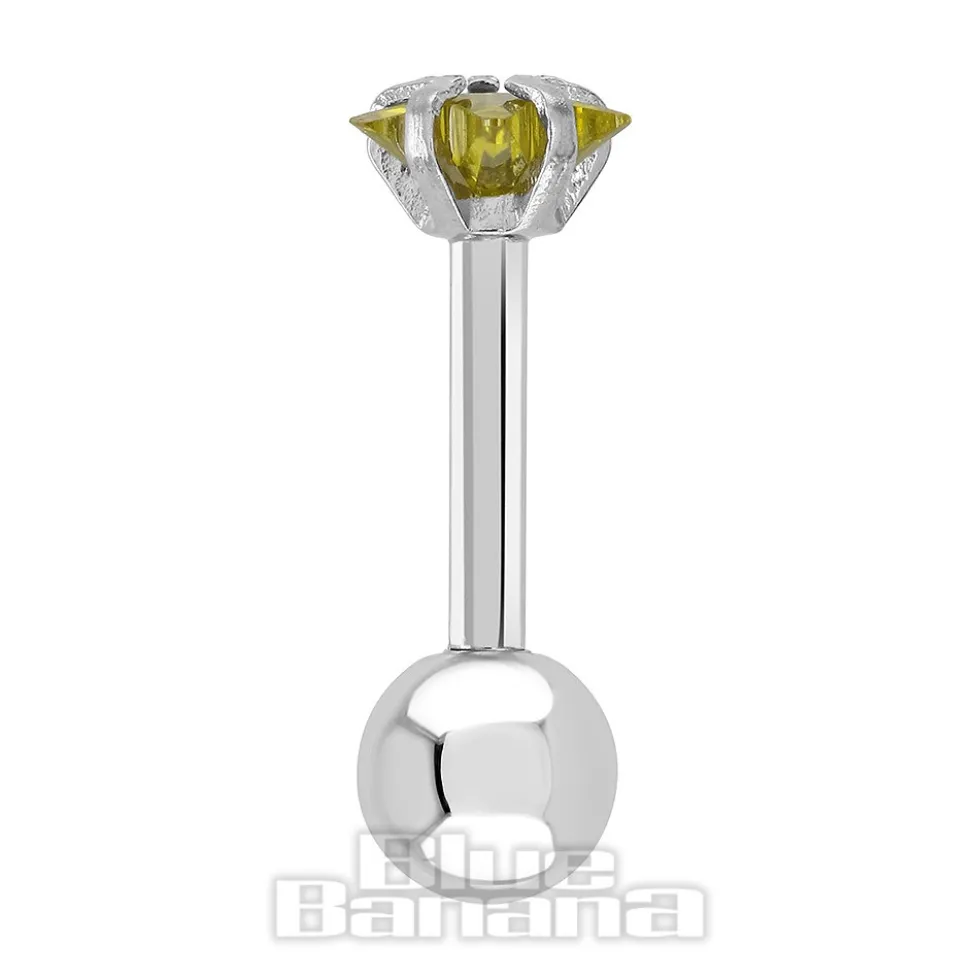 Blue Banana Surgical Steel Jewel Gem 1.2 x 6mm Tragus Bar (Amber)
