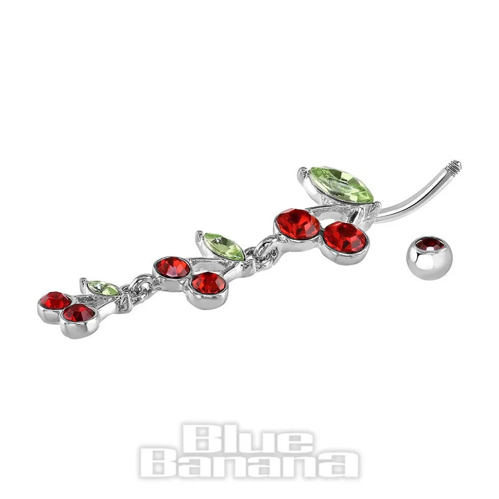Blue Banana Surgical Steel 1.6mm Cherry Drop Navel Bar (Red)
