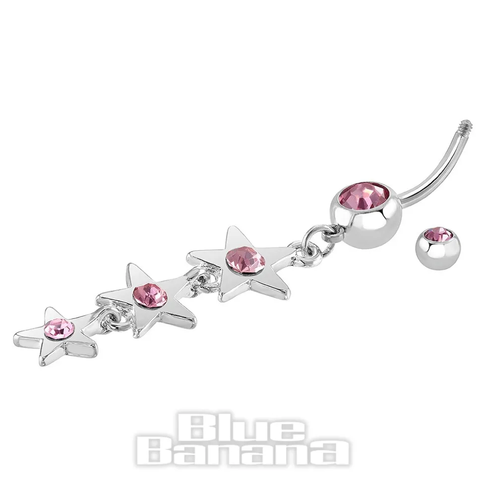Blue Banana Surgical Steel 1.6mm Stars Drop Navel Bar (Light Rose)