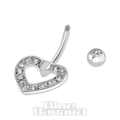 Blue Banana Surgical Steel 1.6mm Heart Navel Bar (Crystal)
