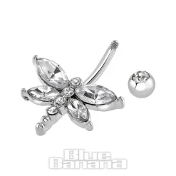 Blue Banana Surgical Steel 1.6mm Dragonfly Navel Bar (Crystal)