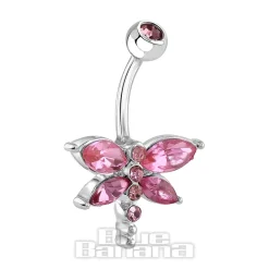 Blue Banana Surgical Steel 1.6mm Dragonfly Navel Bar (Light Rose)