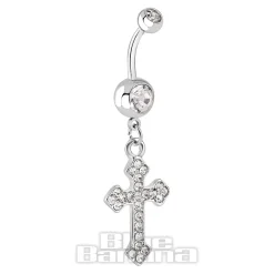 Blue Banana Surgical Steel 1.6mm Cross Navel Bar (Crystal)