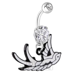 Blue Banana Surgical Steel 1.6mm Swallow Navel Bar (Crystal)