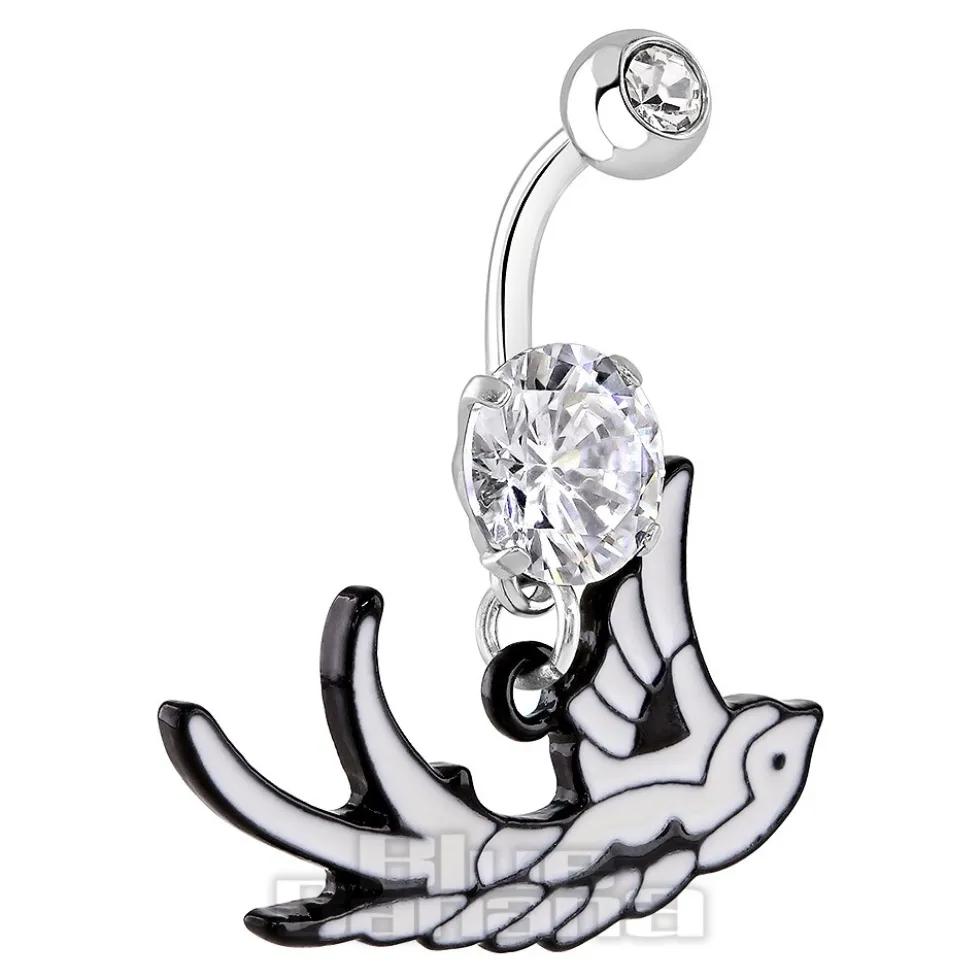 Blue Banana Surgical Steel 1.6mm Swallow Navel Bar (Crystal)