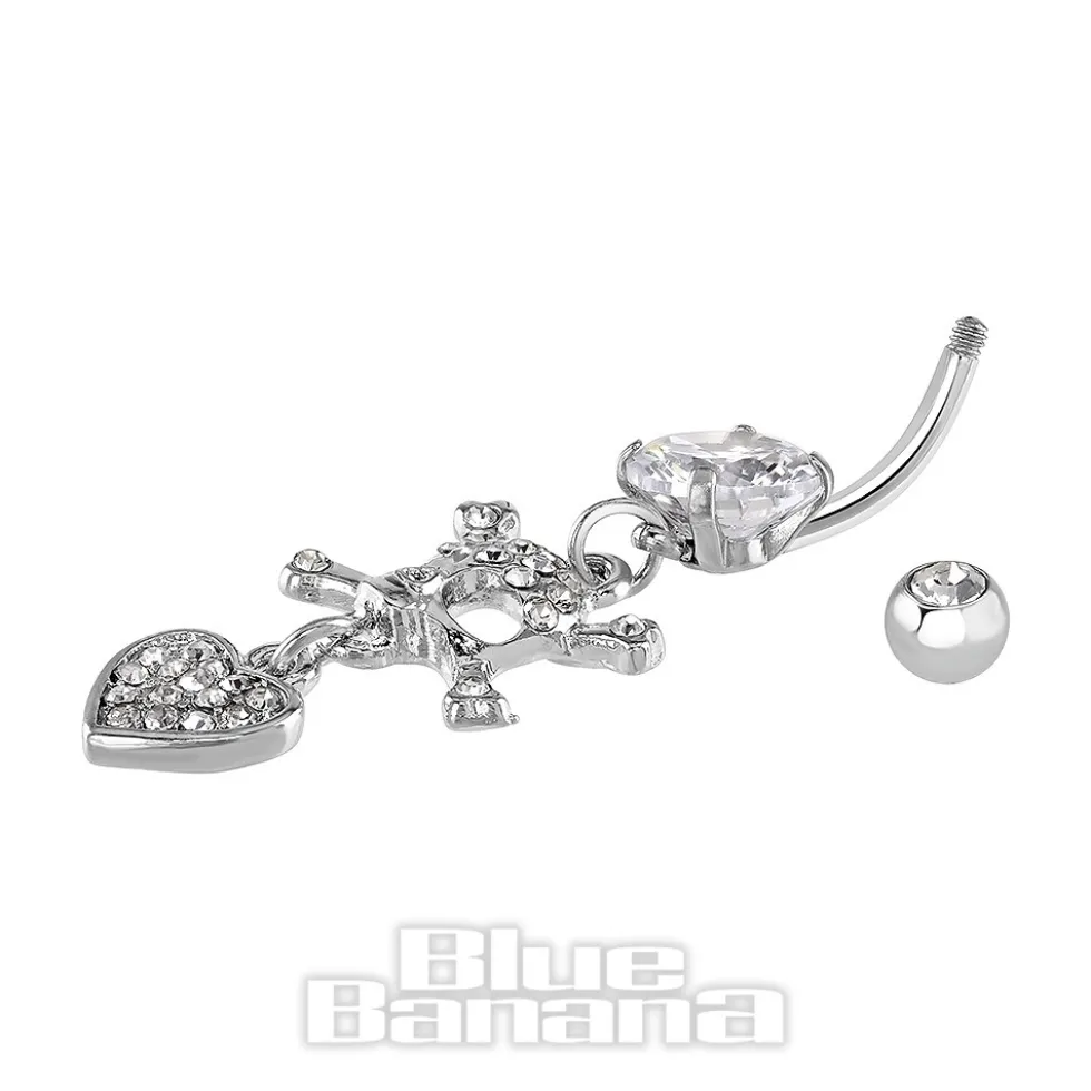 Blue Banana Surgical Steel 1.6mm Skull & Crossbones Navel Bar (Crystal)