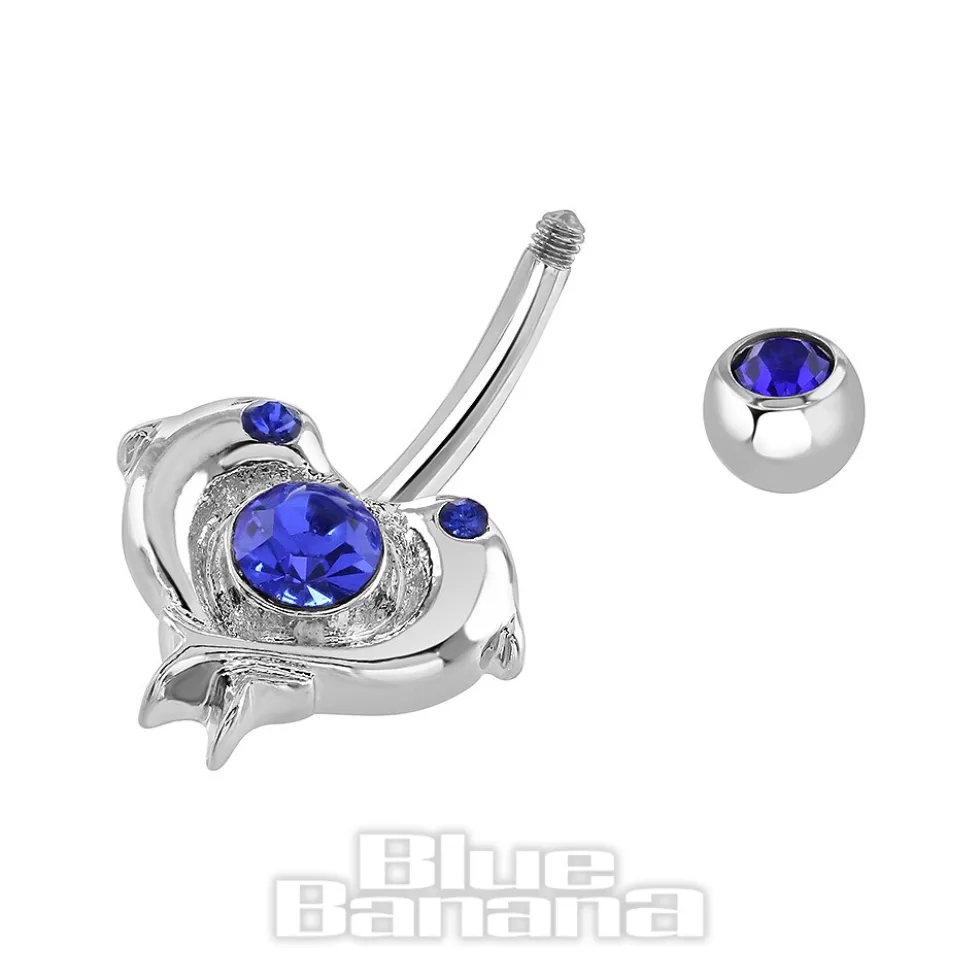 Blue Banana Surgical Steel 1.6mm Dolphin Navel Bar (Blue Zircon)