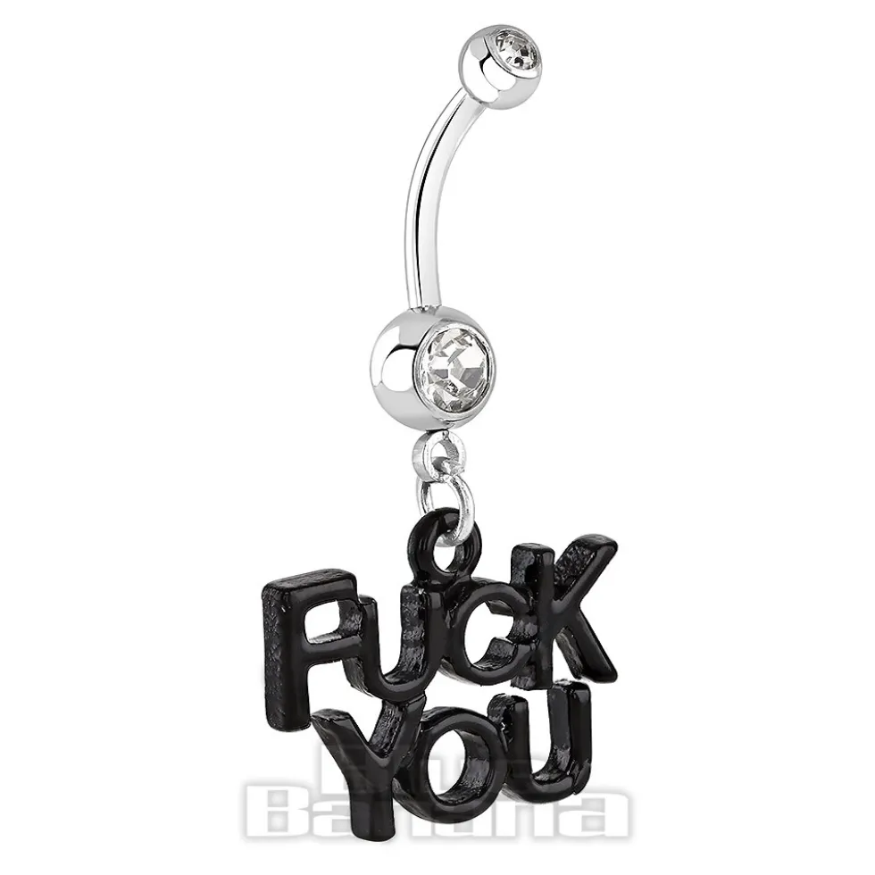 Blue Banana Surgical Steel 1.6mm F**k You Navel Bar (Crystal)