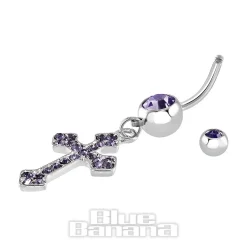 Blue Banana Surgical Steel 1.6mm Cross Navel Bar (Tanzanite)