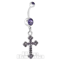 Blue Banana Surgical Steel 1.6mm Cross Navel Bar (Tanzanite)