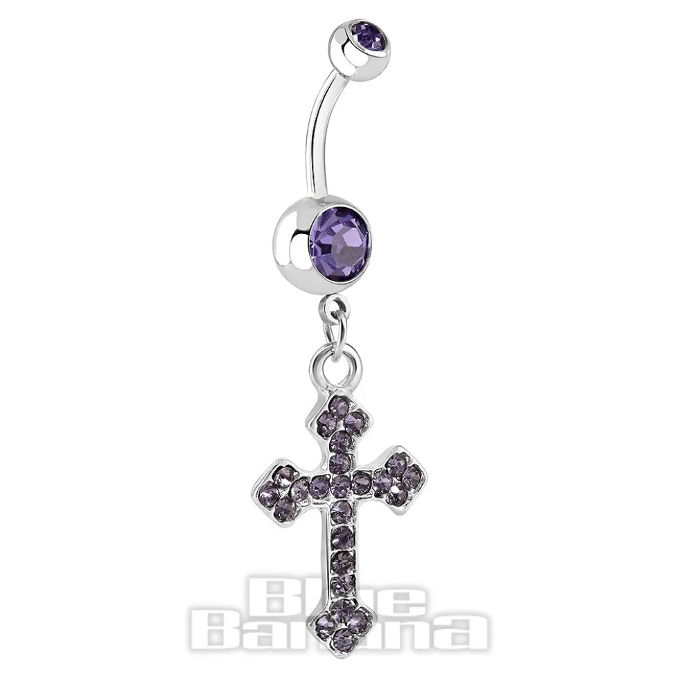 Blue Banana Surgical Steel 1.6mm Cross Navel Bar (Tanzanite)