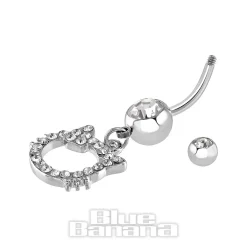 Blue Banana Surgical Steel 1.6mm Cat Navel Bar (Crystal)