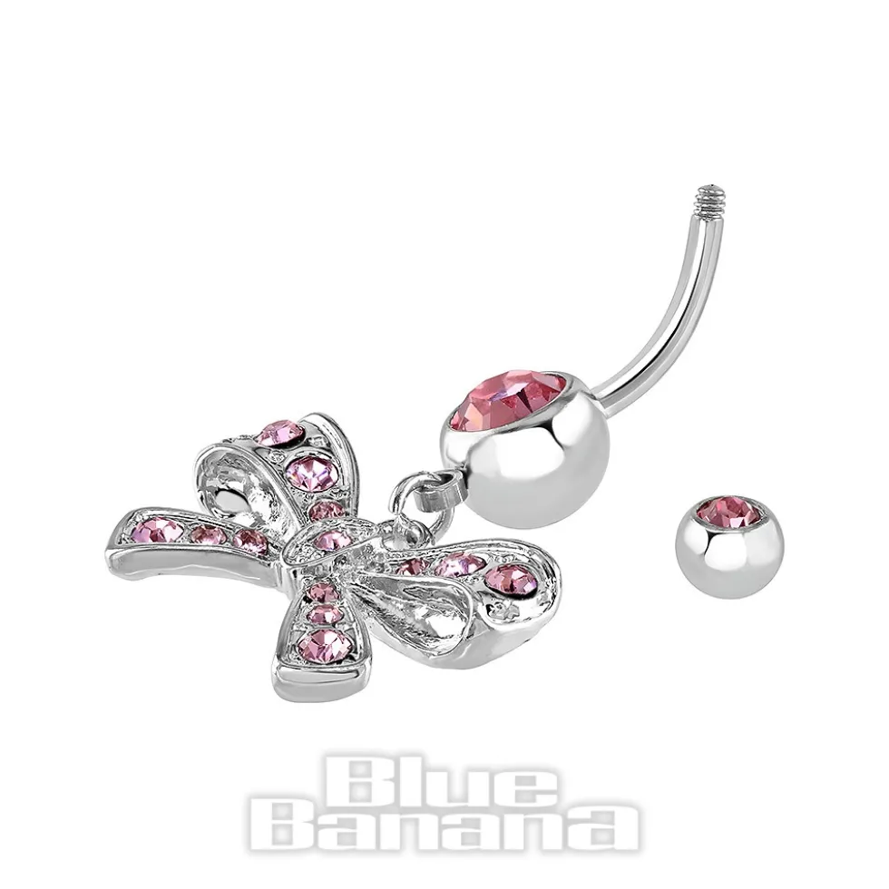 Blue Banana Surgical Steel 1.6mm Bow Navel Bar (Light Rose)
