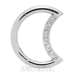 Blue Banana Surgical Steel 1.2mm Stones Half Moon Hinged Segment Ring (Silver)