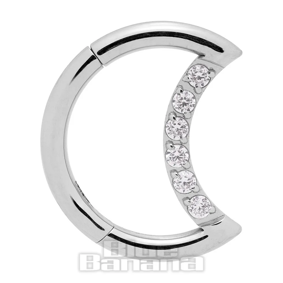 Blue Banana Surgical Steel 1.2mm Stones Half Moon Hinged Segment Ring (Silver)