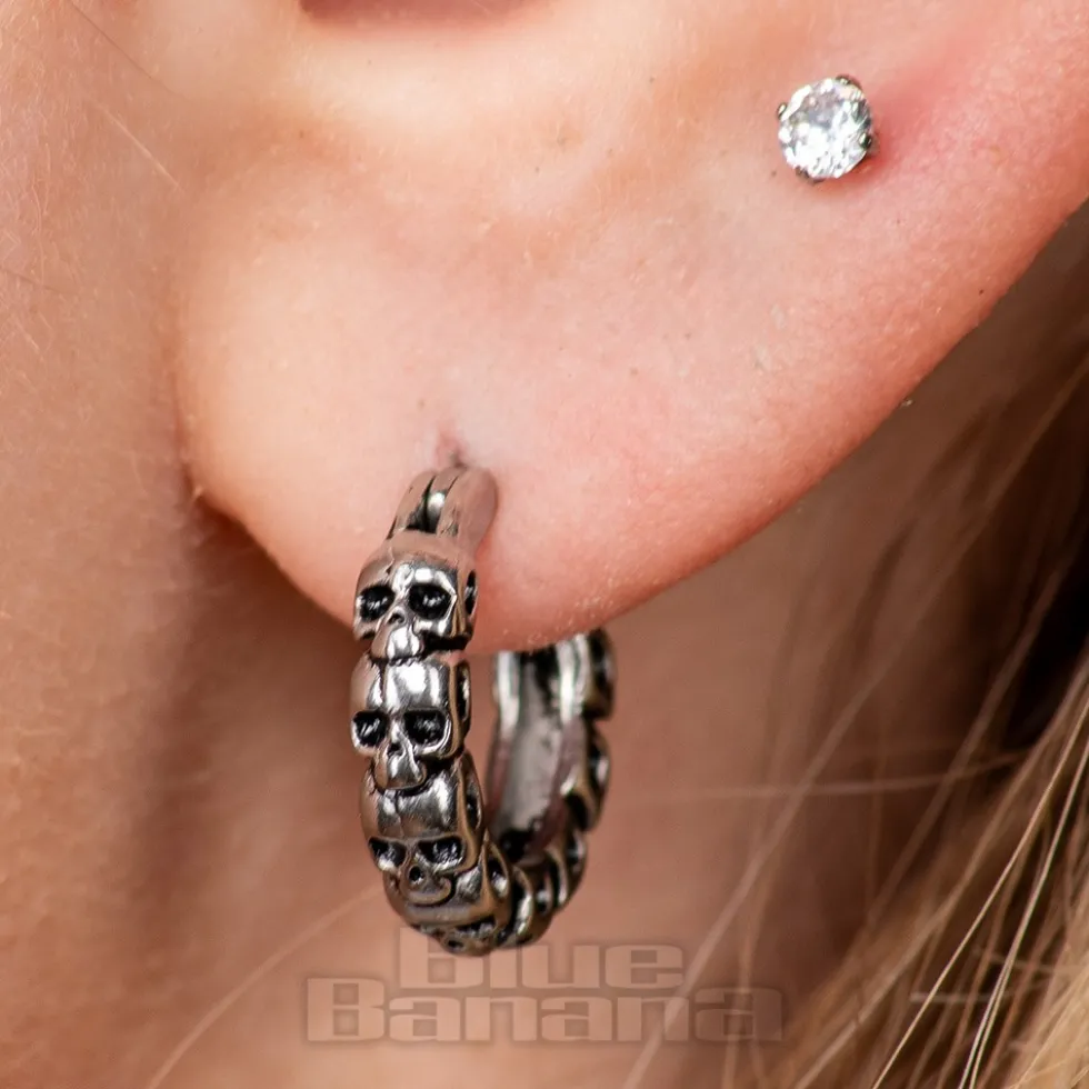 Blue Banana Surgical Steel Single Skulls Ear Clicker (Silver)
