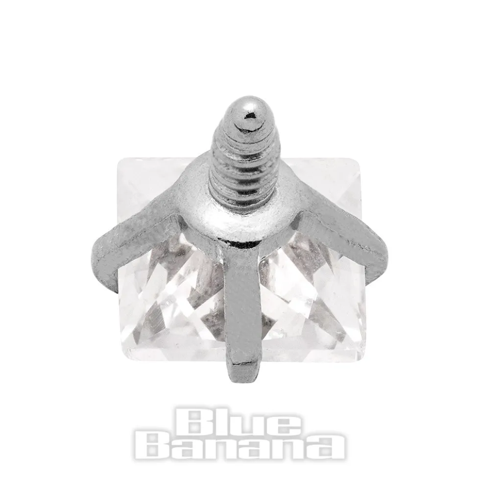 Blue Banana Surgical Steel Square Cut Crystal Dermal Top (Silver)
