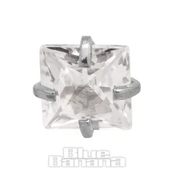 Blue Banana Surgical Steel Square Cut Crystal Dermal Top (Silver)
