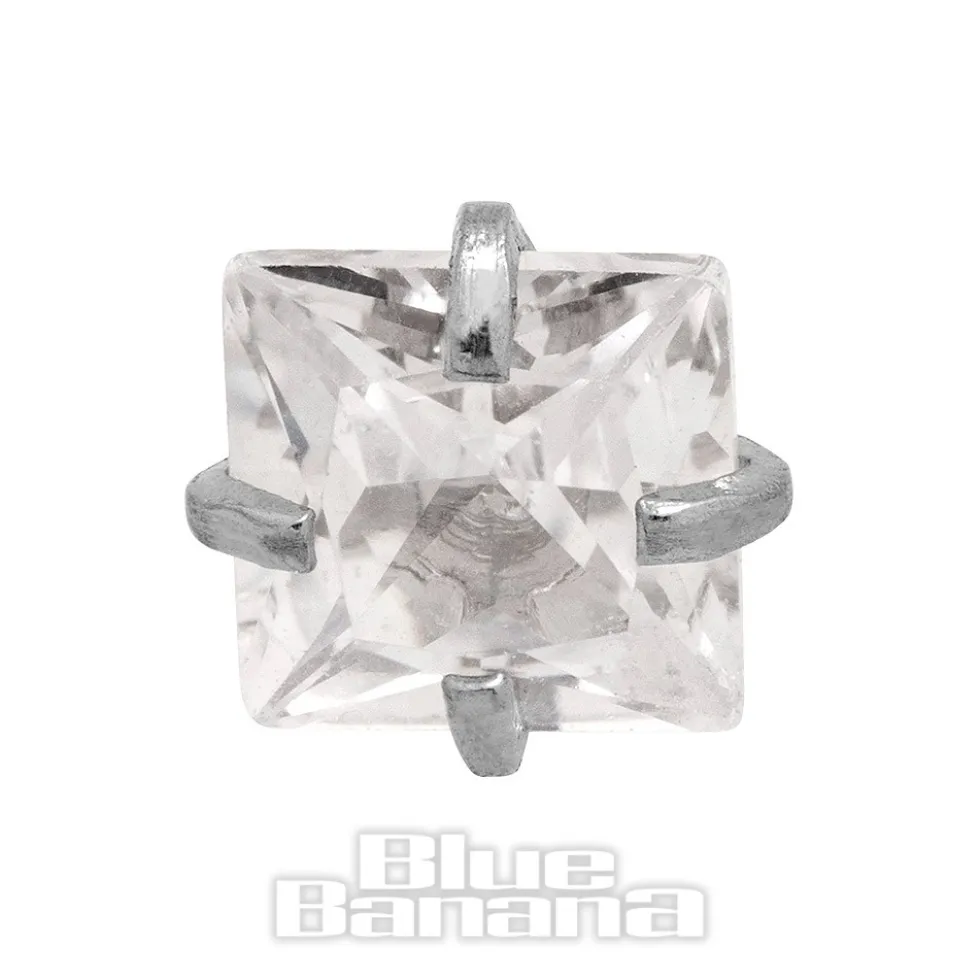 Blue Banana Surgical Steel Square Cut Crystal Dermal Top (Silver)