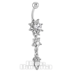 Blue Banana Surgical Steel 1.6 x 10mm 3 Flower Navel Bar (Crystal)