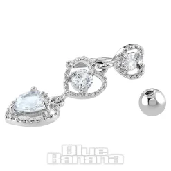Blue Banana Surgical Steel 1.6 x 10mm 3 Hearts Navel Bar (Silver)