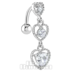 Blue Banana Surgical Steel 1.6 x 10mm 3 Hearts Navel Bar (Silver)
