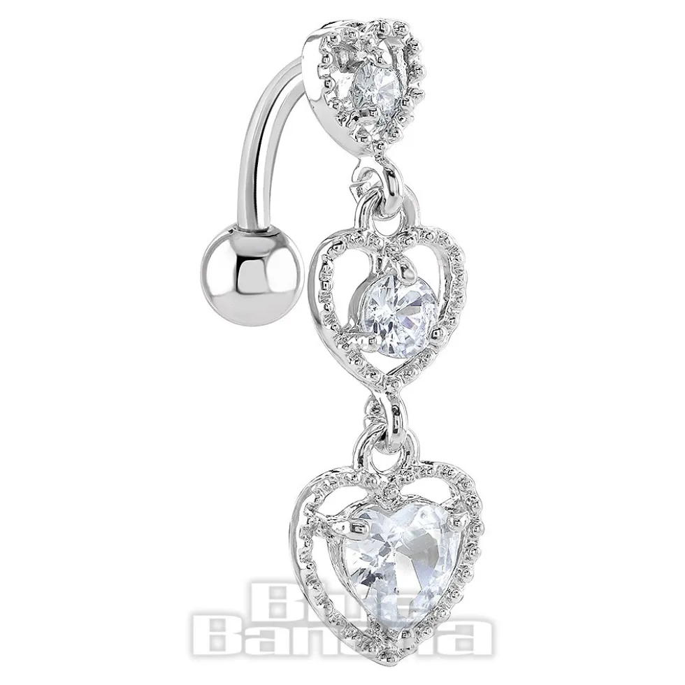 Blue Banana Surgical Steel 1.6 x 10mm 3 Hearts Navel Bar (Silver)
