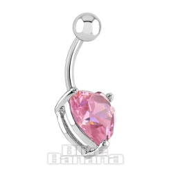 Blue Banana Surgical Steel 1.6 x 10mm Cubic Zirconia Heart Navel Bar (Pink)