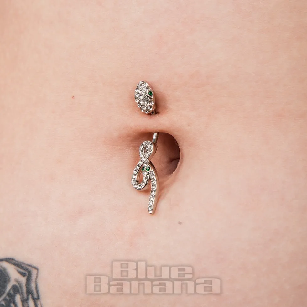 Blue Banana Surgical Steel 1.6x10mm Zirconia Infinity Snake Navel Bar (Crystal)