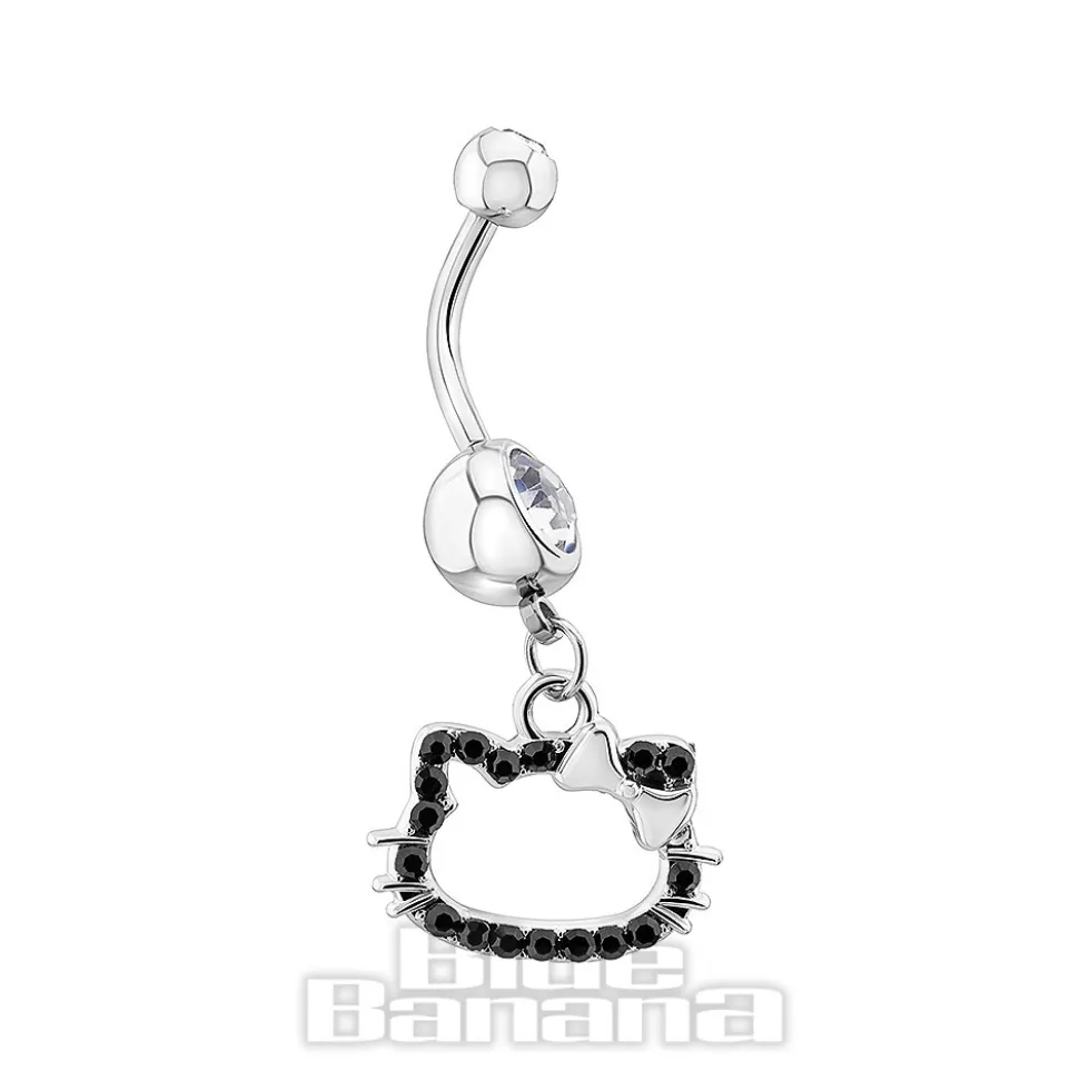 Blue Banana Surgical Steel 1.6x10mm Zirconia Kitty Navel Bar (Black)