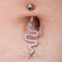 Blue Banana Surgical Steel 1.6x10mm Zirconia Snake Navel Bar (Crystal)
