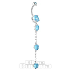 Blue Banana Surgical Steel 1.6 x 10mm Long Dangle Jewel Navel Bar (Aqua)