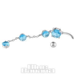 Blue Banana Surgical Steel 1.6 x 10mm Long Dangle Jewel Navel Bar (Aqua)
