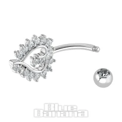 Blue Banana Surgical Steel 1.6 x 10mm Externally Threaded Navel Bar Heart Stones (Aqua)