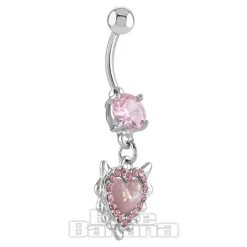 Blue Banana Surgical Steel 1.6 x 10mm Externally Threaded Navel Bar Heart Dangle (Rose)