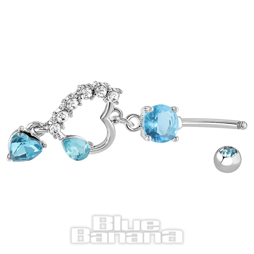 Blue Banana Surgical Steel 1.6 x 10mm Externally Threaded Navel Bar Heart Drop (Aqua)