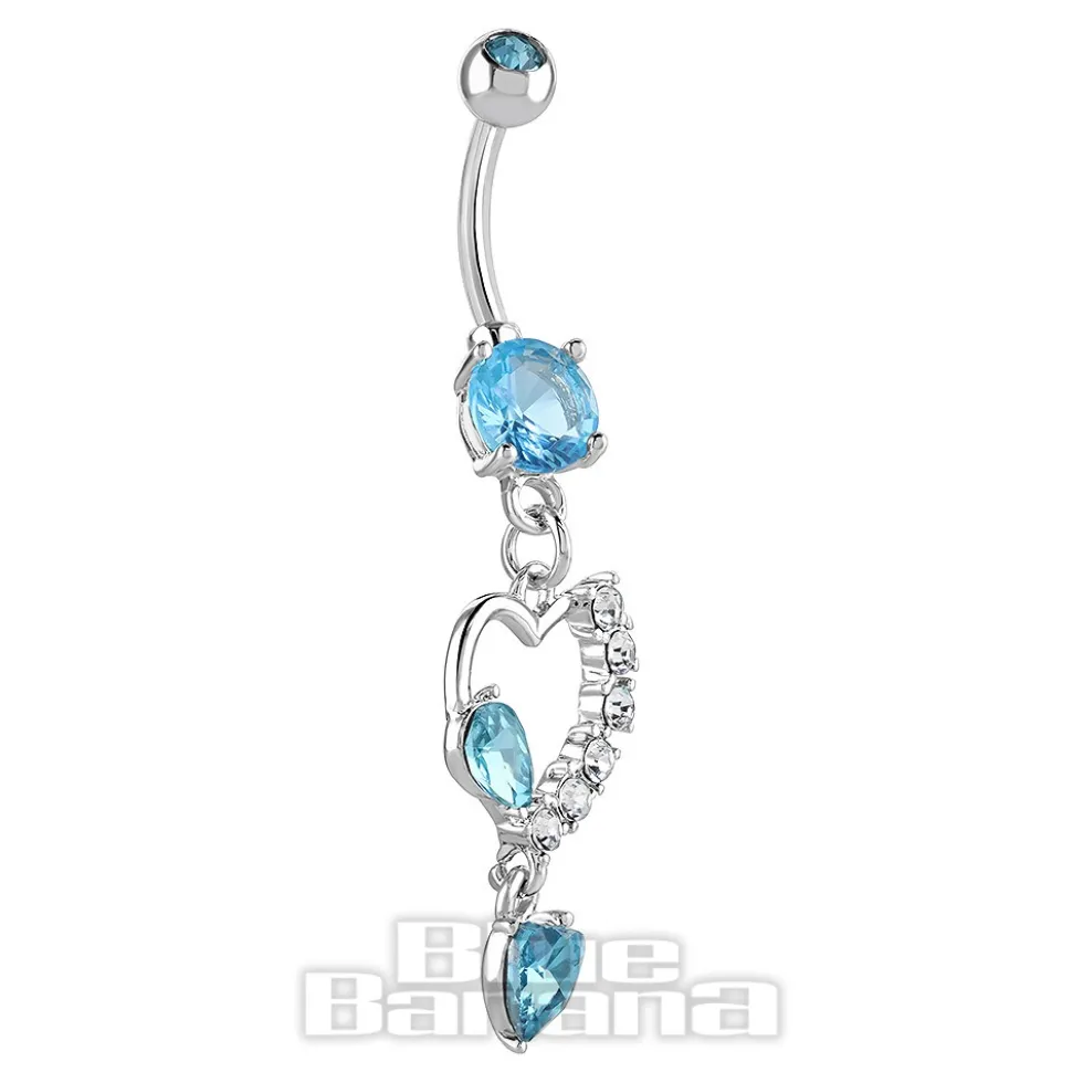 Blue Banana Surgical Steel 1.6 x 10mm Externally Threaded Navel Bar Heart Drop (Aqua)
