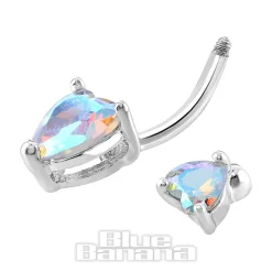 Blue Banana Surgical Steel 1.6 x 10mm 2 Hearts Navel Bar (Zircon)