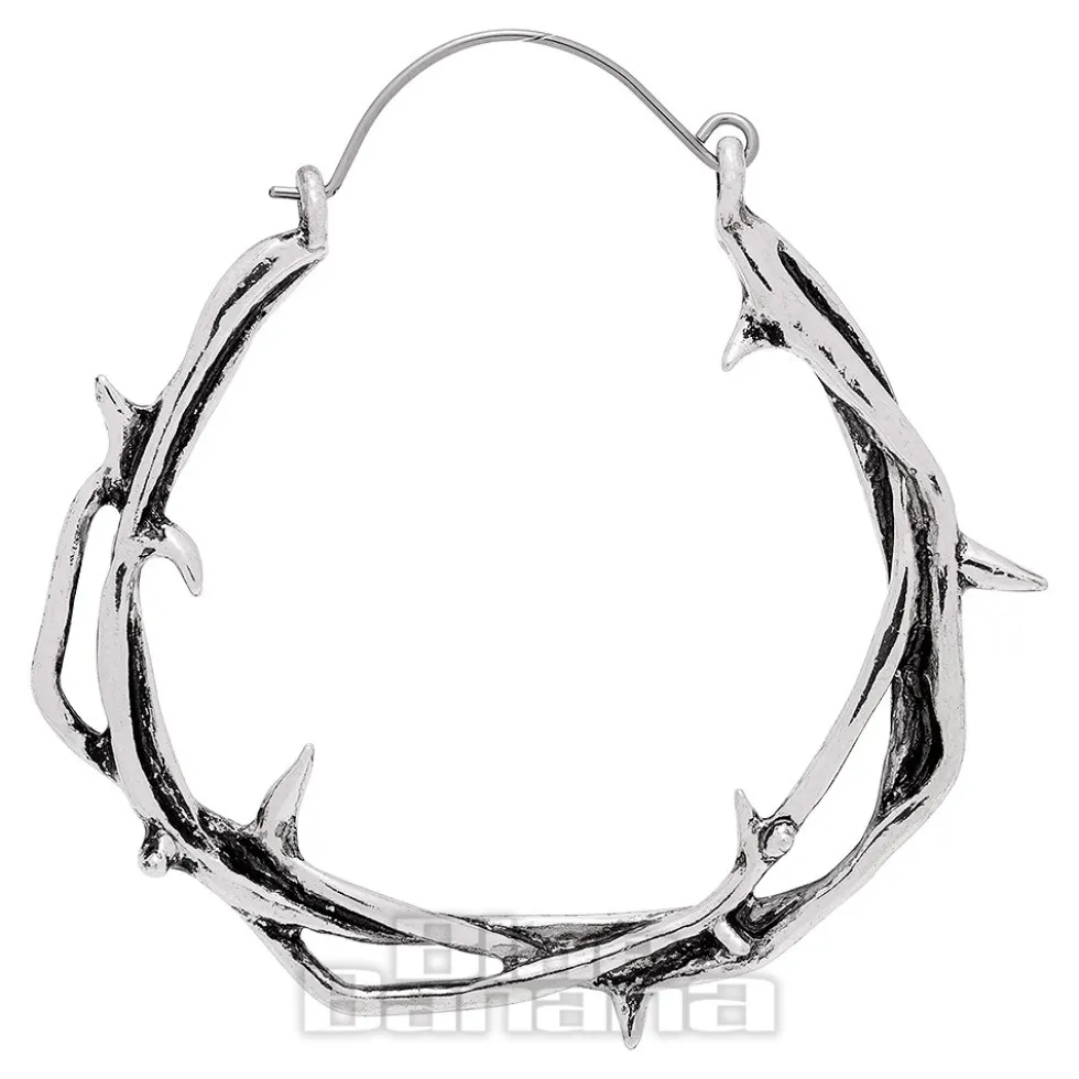 Blue Banana Tree Branch Thorns Plug Hoop Earrings (Silver)