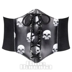 Blue Banana Wide Waist Skull Print Belt (Black)
