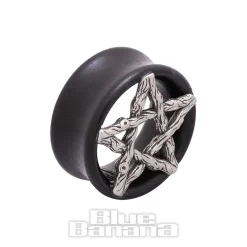 Blue Banana Wood & Silver Pentagram Tunnel 8-25mm (Black)