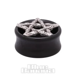 Blue Banana Wood & Silver Pentagram Tunnel 8-25mm (Black)