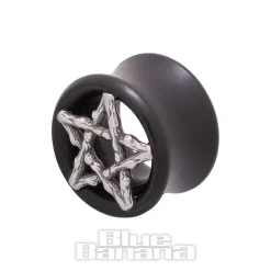 Blue Banana Wood & Silver Pentagram Tunnel 8-25mm (Black)