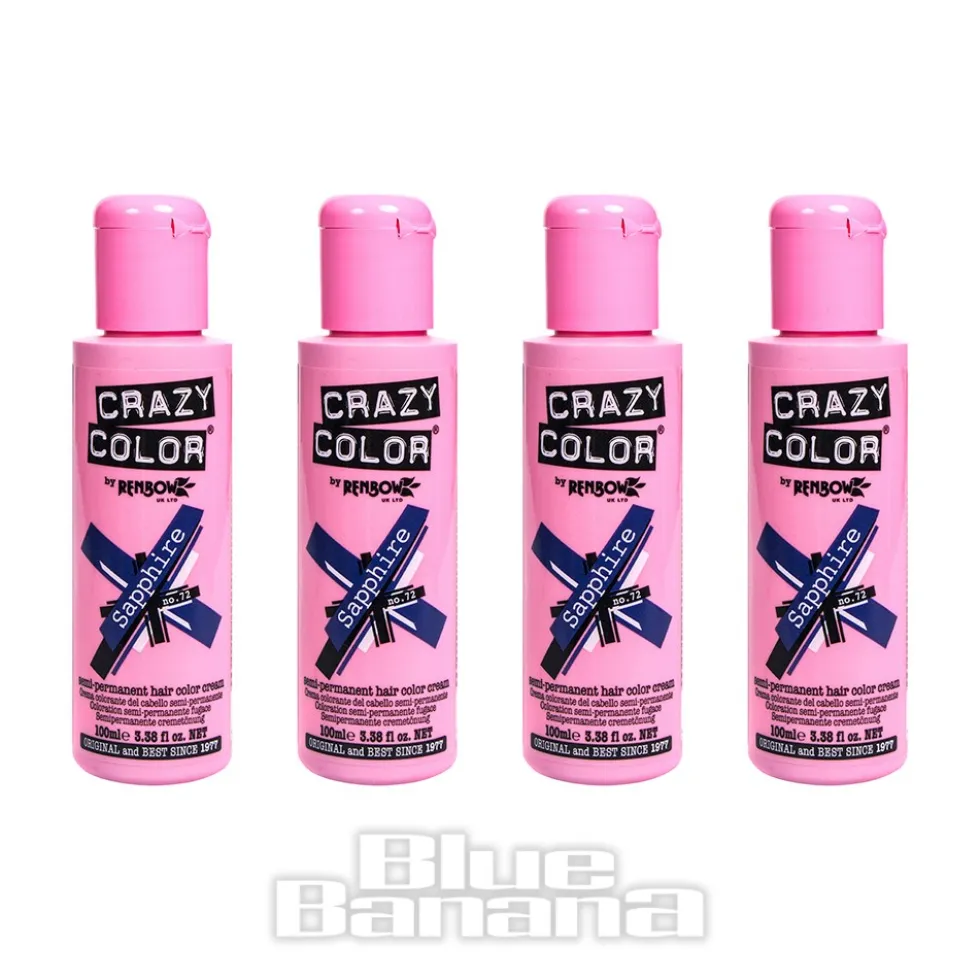 Crazy Color Semi-Permanent Hair Dye 4 Pack 100ml (Sapphire Blue)