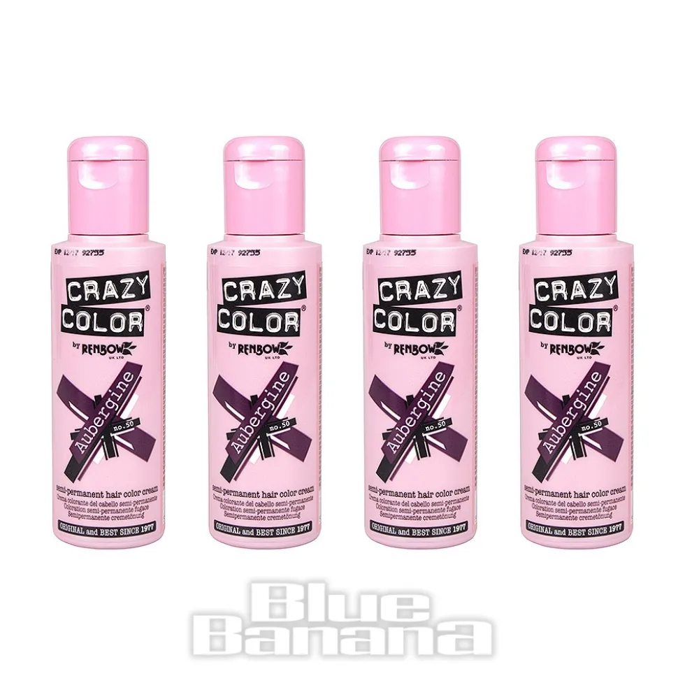 Crazy Color Semi-Permanent Hair Dye 4 Pack 100ml (Aubergine)